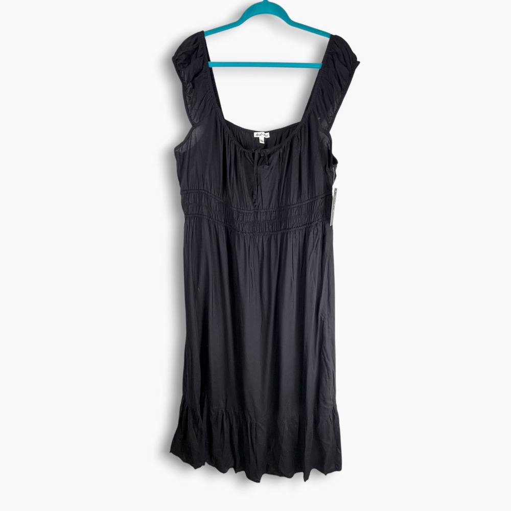 Derek Heart Women Black Smocked Empire Waist Ruffle Hem Rayon Midi Dress 3X